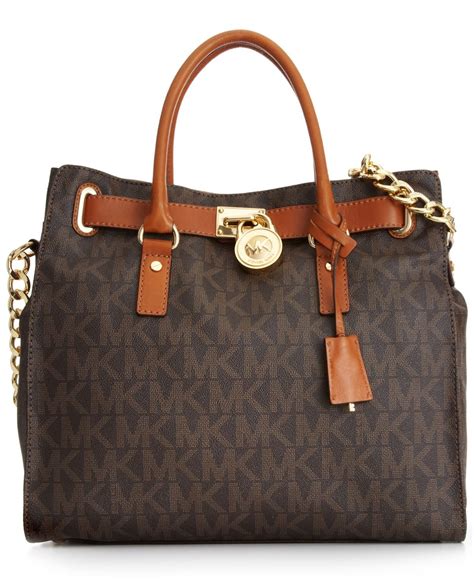 michael kors hamilton lock signature large brown totes|michael kors saffiano tote bag.